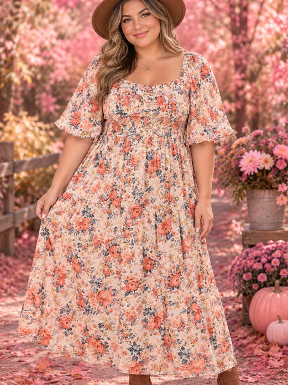 Polagram maxi dress with coral and blue blooms